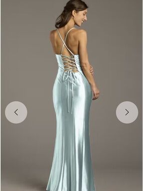 David's Bridal Sky Blue Satin Lace-Up Back Gown